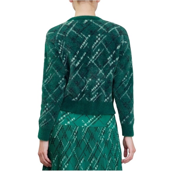 Current Air  Emerald Green Argyle Sweater Fuzzy Knit Pullover Crewneck Women. - Picture 2 of 4